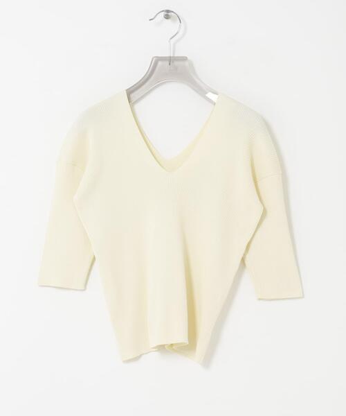 URBAN RESEARCH（アーバンリサーチ）の「Vネックハーフスリーブリブニット（ニット/セーター・レディース・ネイビー/ベージュ系その他/アイボリー・FREE）」の10枚目の写真