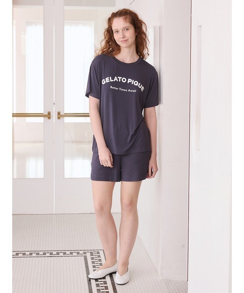 カジュアルレーヨンロゴTシャツ&ショートパンツセット