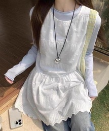 【2 デザイン展開】レース透かし刺繍ティアードキャミチュニック 重ね着用 A ラインミニスリップ レディース韓国デイリーレイヤードトップス