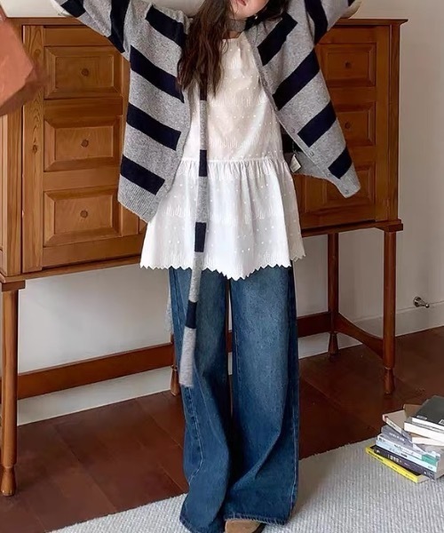 SHERU(シェル)の「【2 デザイン展開】レース透かし刺繍ティアードキャミチュニック 重ね着用 A ラインミニスリップ レディース韓国デイリーレイヤードトップス(チュニック・レディース・ホワイト/ホワイト系その他・F)」の6枚目の写真