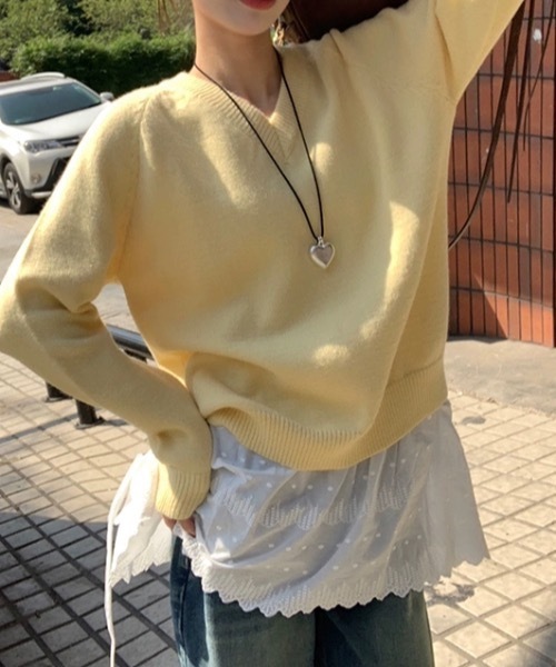 SHERU(シェル)の「【2 デザイン展開】レース透かし刺繍ティアードキャミチュニック 重ね着用 A ラインミニスリップ レディース韓国デイリーレイヤードトップス(チュニック・レディース・ホワイト/ホワイト系その他・F)」の7枚目の写真
