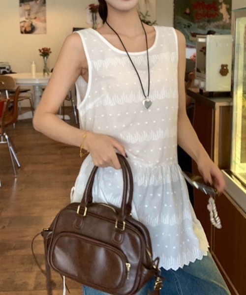 SHERU(シェル)の「【2 デザイン展開】レース透かし刺繍ティアードキャミチュニック 重ね着用 A ラインミニスリップ レディース韓国デイリーレイヤードトップス(チュニック・レディース・ホワイト/ホワイト系その他・F)」の20枚目の写真