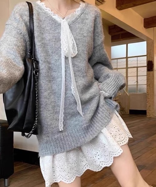 SHERU(シェル)の「【2 デザイン展開】レース透かし刺繍ティアードキャミチュニック 重ね着用 A ラインミニスリップ レディース韓国デイリーレイヤードトップス(チュニック・レディース・ホワイト/ホワイト系その他・F)」の3枚目の写真