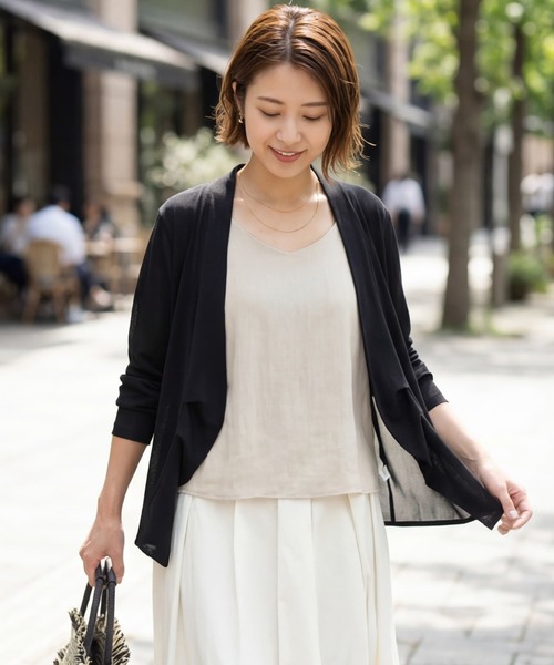 STYLE DELI(スタイルデリ)の「【selection】さらさら超え背面シフォンカーディガン(カーディガン/ボレロ・レディース・ライトグレー/ブラック/ライトベージュ・FREE)」の2枚目の写真