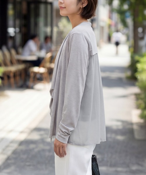 STYLE DELI(スタイルデリ)の「【selection】さらさら超え背面シフォンカーディガン(カーディガン/ボレロ・レディース・ライトグレー/ブラック/ライトベージュ・FREE)」の5枚目の写真