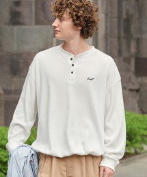 HECT（ヘクト）の「【HECT】Logo Embroidery Drawcord Henley Thermal L S Tee   ロゴ刺繍 ドローコード ヘンリーネック サーマル長袖Tシャツ<抗菌防臭>（Tシャツ/カットソー）」