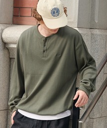 HECT（ヘクト）の「【HECT】Logo Embroidery Drawcord Henley Thermal L S Tee   ロゴ刺繍 ドローコード ヘンリーネック サーマル長袖Tシャツ<抗菌防臭>（Tシャツ/カットソー）」