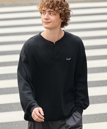 HECT（ヘクト）の「【HECT】Logo Embroidery Drawcord Henley Thermal L S Tee   ロゴ刺繍 ドローコード ヘンリーネック サーマル長袖Tシャツ<抗菌防臭>（Tシャツ/カットソー）」