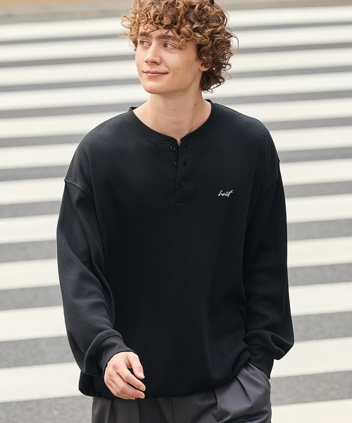セール】【HECT】Logo Embroidery Drawcord Henley Thermal L/S Tee