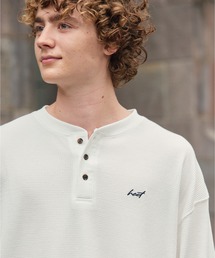 HECT（ヘクト）の「【HECT】Logo Embroidery Drawcord Henley Thermal L S Tee   ロゴ刺繍 ドローコード ヘンリーネック サーマル長袖Tシャツ<抗菌防臭>（Tシャツ/カットソー）」