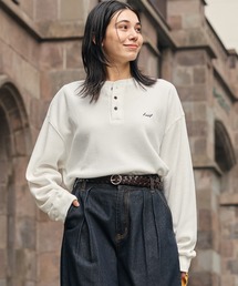 HECT（ヘクト）の「【HECT】Logo Embroidery Drawcord Henley Thermal L S Tee   ロゴ刺繍 ドローコード ヘンリーネック サーマル長袖Tシャツ<抗菌防臭>（Tシャツ/カットソー）」