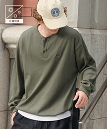 HECT（ヘクト）の「【HECT】Logo Embroidery Drawcord Henley Thermal L S Tee   ロゴ刺繍 ドローコード ヘンリーネック サーマル長袖Tシャツ<抗菌防臭>（Tシャツ/カットソー）」