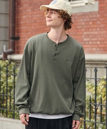HECT（ヘクト）の「【HECT】Logo Embroidery Drawcord Henley Thermal L S Tee   ロゴ刺繍 ドローコード ヘンリーネック サーマル長袖Tシャツ<抗菌防臭>（Tシャツ/カットソー）」