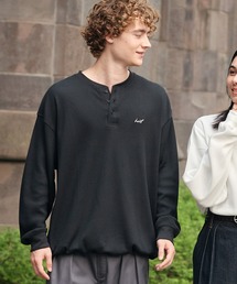 HECT（ヘクト）の「【HECT】Logo Embroidery Drawcord Henley Thermal L S Tee   ロゴ刺繍 ドローコード ヘンリーネック サーマル長袖Tシャツ<抗菌防臭>（Tシャツ/カットソー）」