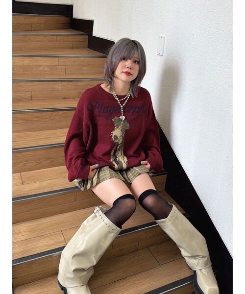 jouetie（ジュエティ）の「DOGロゴジャガードルーズニット（ニット/セーター・レディース・グレー/ボルドー/ブラック・FREE）」の14枚目の写真