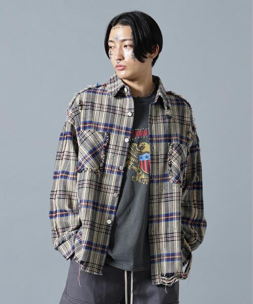 DANKE SCHON(ダンケシェーン)の「【WEB&DEPOT限定】DankeSchon/ダンケシェーン/FLANNEL DAMAGE SHIRTS(シャツ/ブラウス・メンズ・ブラック/ベージュ/グレー/レッド・M/L)」の3枚目の写真