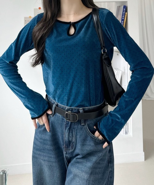 Ada.（エイダ）の「前後2WAY ドット柄 ベロア カットソー（Tシャツ/カットソー・レディース・ブラウン/アイボリー/グレー/ブルー・M/S）」の17枚目の写真