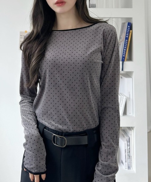 Ada.（エイダ）の「前後2WAY ドット柄 ベロア カットソー（Tシャツ/カットソー・レディース・ブラウン/アイボリー/グレー/ブルー・M/S）」の19枚目の写真