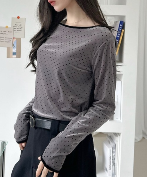 Ada.（エイダ）の「前後2WAY ドット柄 ベロア カットソー（Tシャツ/カットソー・レディース・ブラウン/アイボリー/グレー/ブルー・M/S）」の22枚目の写真
