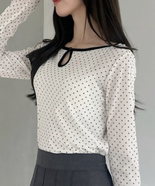 Ada.（エイダ）の「前後2WAY ドット柄 ベロア カットソー（Tシャツ/カットソー・レディース・ブラウン/アイボリー/グレー/ブルー・M/S）」の8枚目の写真