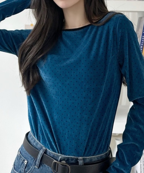 Ada.（エイダ）の「前後2WAY ドット柄 ベロア カットソー（Tシャツ/カットソー・レディース・ブラウン/アイボリー/グレー/ブルー・M/S）」の14枚目の写真