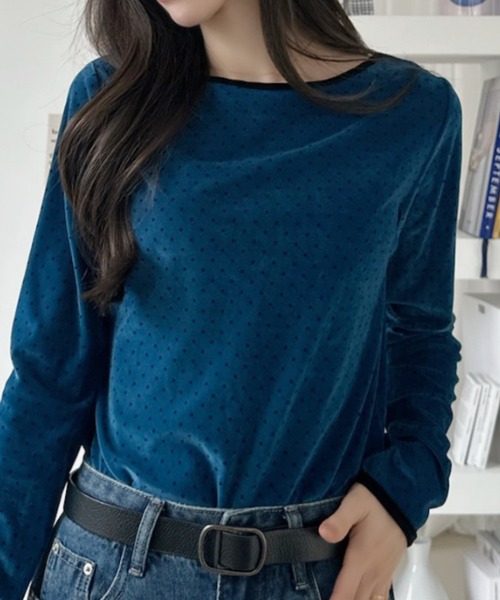 Ada.（エイダ）の「前後2WAY ドット柄 ベロア カットソー（Tシャツ/カットソー・レディース・ブラウン/アイボリー/グレー/ブルー・M/S）」の13枚目の写真