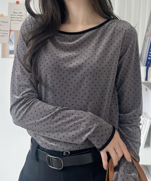 Ada.（エイダ）の「前後2WAY ドット柄 ベロア カットソー（Tシャツ/カットソー・レディース・ブラウン/アイボリー/グレー/ブルー・M/S）」の21枚目の写真