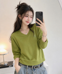 レディース Vネック 7部 スウェットシャツ-FERG5161B0H