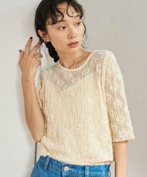 ポコポコフラワーレース半袖トップス