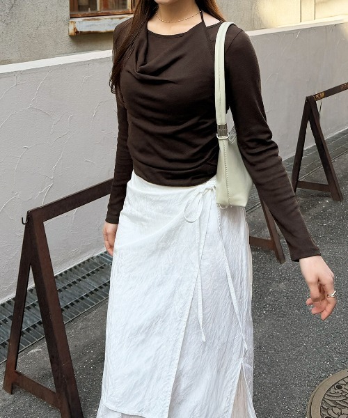 Nulli(ヌリ)の「ラップミドルスカート(スカート・レディース・ベージュ/ホワイト・FREE)」の5枚目の写真