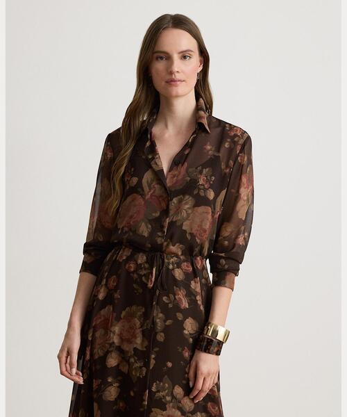 LAUREN RALPH LAUREN(ローレン ラルフ ローレン)の「フローラル シフォン シャツドレス(シャツワンピース・レディース・ブラウン・00/10/8/6/4/0/2)」の8枚目の写真