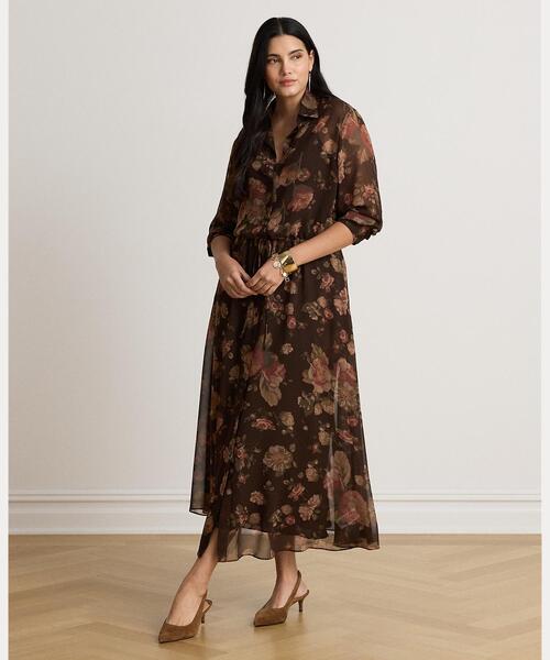 LAUREN RALPH LAUREN(ローレン ラルフ ローレン)の「フローラル シフォン シャツドレス(シャツワンピース・レディース・ブラウン・00/10/8/6/4/0/2)」の5枚目の写真