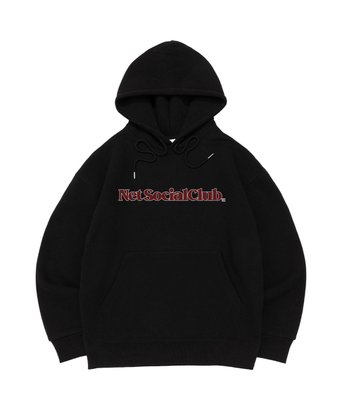 OUTLINE STRAIGHT LOGO BRUSHED HOOD TEE — черная худи-футболка с выбростом логотипа