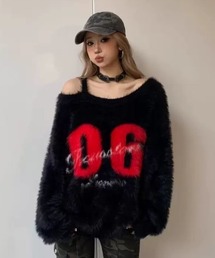 肩あきナンバリングBIGシャギーニット