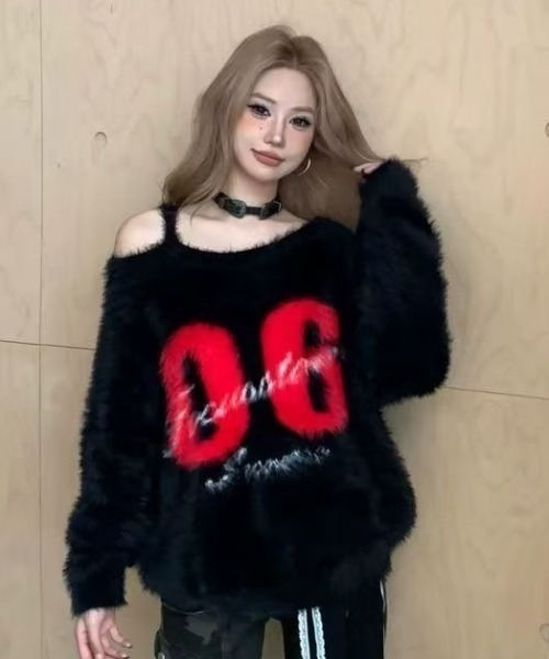 AVYL(アヴィル)の「肩あきナンバリングBIGシャギーニット(ニット/セーター・レディース・ブラック・M)」の2枚目の写真