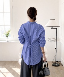 オーバーサイズストライプロングシャツ