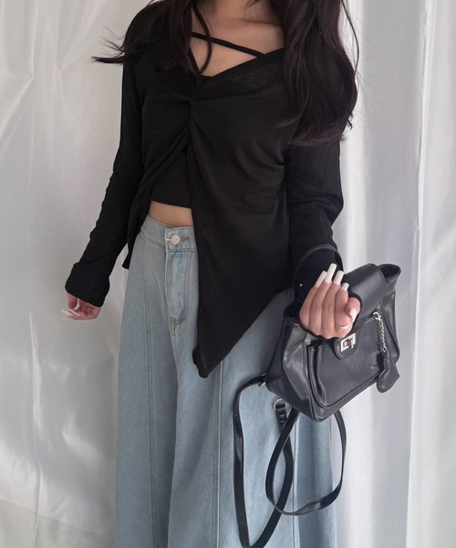 merrylatte(メリーラテ)の「2WAY ツイスト シアーカーディガン UVカット 薄手 長袖 トップス(カーディガン/ボレロ・レディース・ホワイト/ブラック・FREE)」の1枚目の写真
