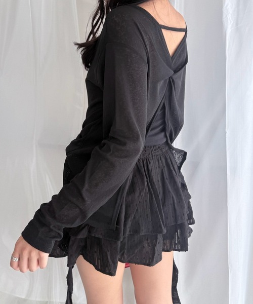 merrylatte(メリーラテ)の「2WAY ツイスト シアーカーディガン UVカット 薄手 長袖 トップス(カーディガン/ボレロ・レディース・ホワイト/ブラック・FREE)」の5枚目の写真