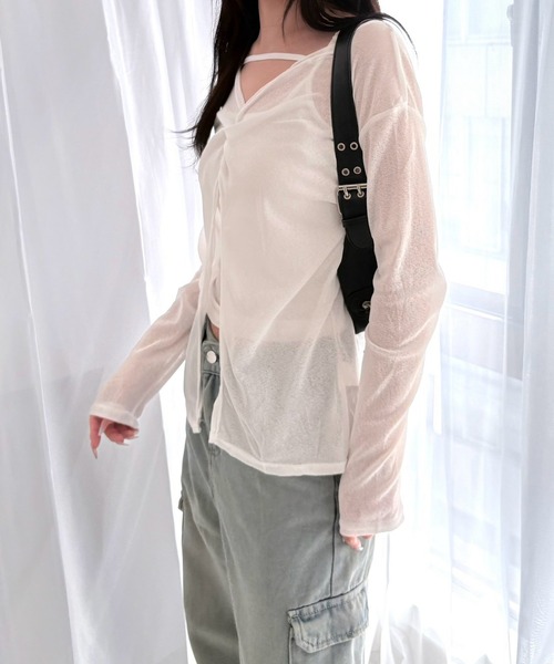 merrylatte(メリーラテ)の「2WAY ツイスト シアーカーディガン UVカット 薄手 長袖 トップス(カーディガン/ボレロ・レディース・ホワイト/ブラック・FREE)」の10枚目の写真