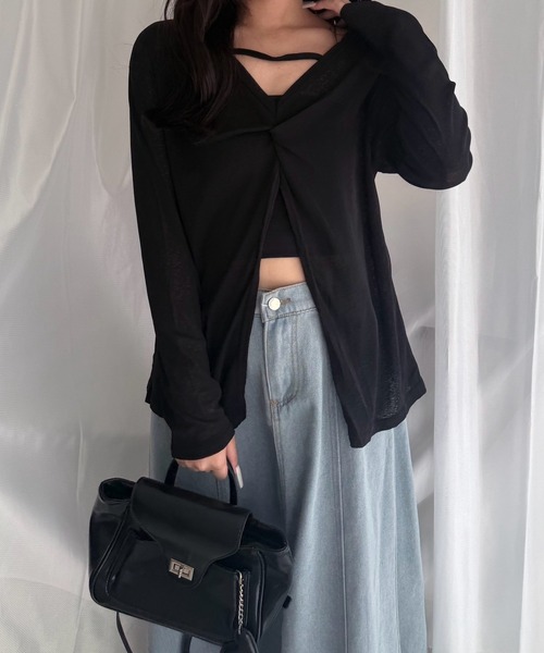 merrylatte(メリーラテ)の「2WAY ツイスト シアーカーディガン UVカット 薄手 長袖 トップス(カーディガン/ボレロ・レディース・ホワイト/ブラック・FREE)」の11枚目の写真