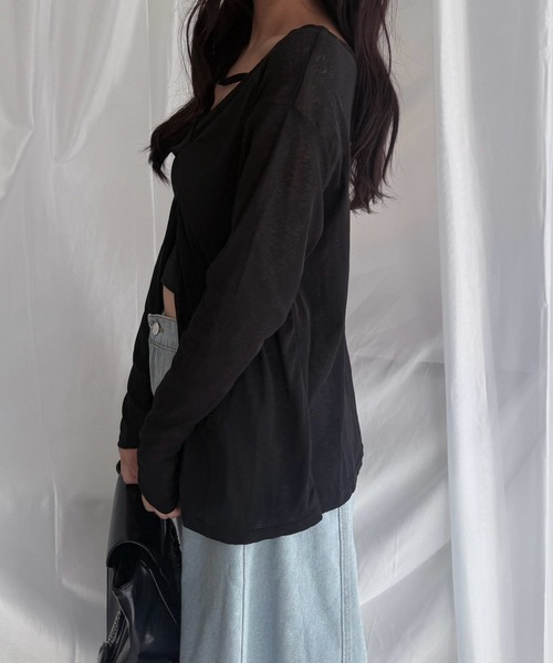 merrylatte(メリーラテ)の「2WAY ツイスト シアーカーディガン UVカット 薄手 長袖 トップス(カーディガン/ボレロ・レディース・ホワイト/ブラック・FREE)」の16枚目の写真