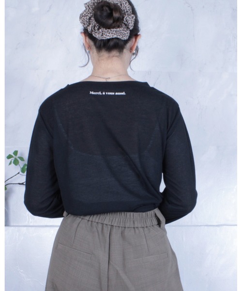 amini（アミニ）の「シアーフライスPTカットソー（Tシャツ/カットソー・レディース・オフホワイト/ブラック・MEDIUM）」の4枚目の写真