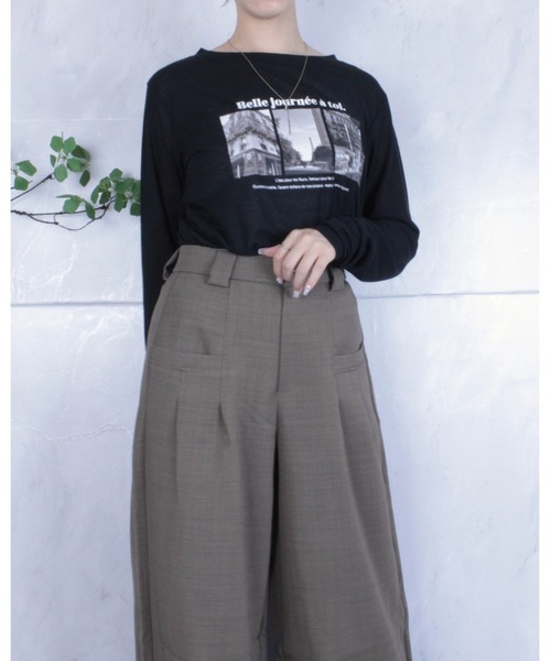 amini（アミニ）の「シアーフライスPTカットソー（Tシャツ/カットソー・レディース・オフホワイト/ブラック・MEDIUM）」の3枚目の写真
