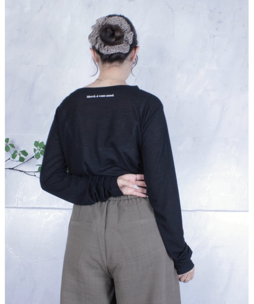 amini（アミニ）の「シアーフライスPTカットソー（Tシャツ/カットソー・レディース・オフホワイト/ブラック・MEDIUM）」の5枚目の写真