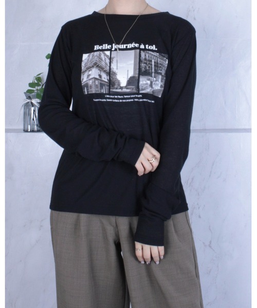 amini（アミニ）の「シアーフライスPTカットソー（Tシャツ/カットソー・レディース・オフホワイト/ブラック・MEDIUM）」の6枚目の写真