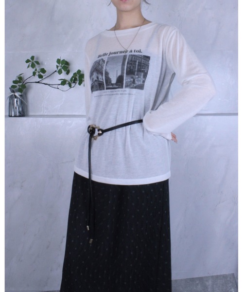 amini（アミニ）の「シアーフライスPTカットソー（Tシャツ/カットソー・レディース・オフホワイト/ブラック・MEDIUM）」の11枚目の写真