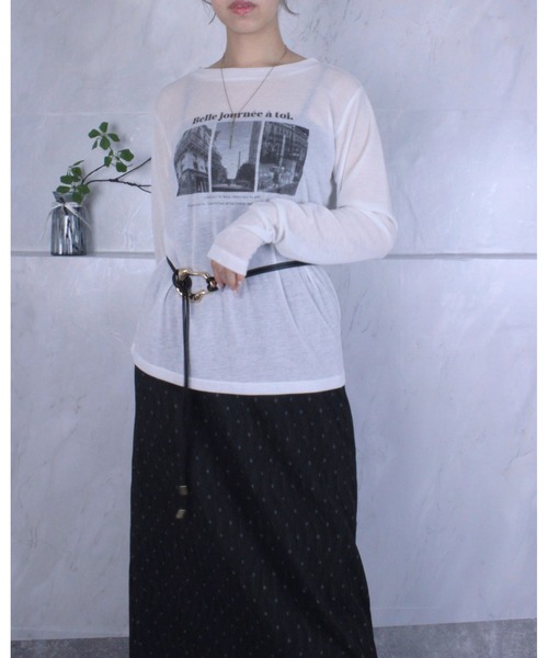 amini（アミニ）の「シアーフライスPTカットソー（Tシャツ/カットソー・レディース・オフホワイト/ブラック・MEDIUM）」の10枚目の写真