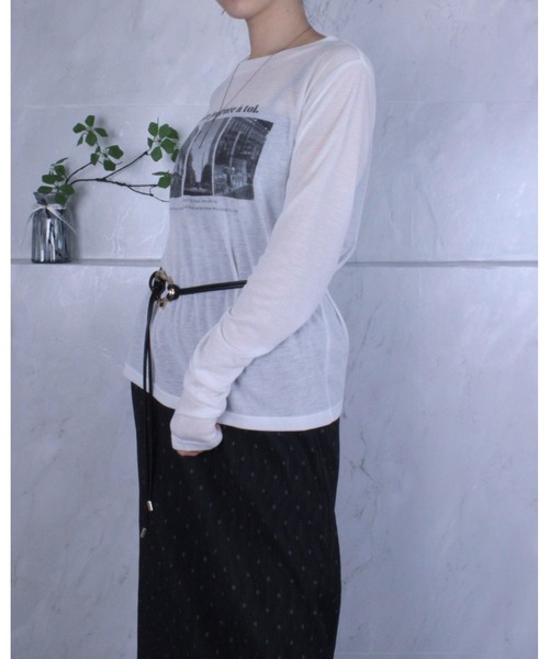 amini（アミニ）の「シアーフライスPTカットソー（Tシャツ/カットソー・レディース・オフホワイト/ブラック・MEDIUM）」の12枚目の写真