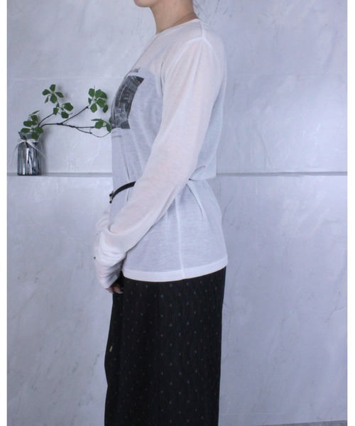 amini（アミニ）の「シアーフライスPTカットソー（Tシャツ/カットソー・レディース・オフホワイト/ブラック・MEDIUM）」の13枚目の写真