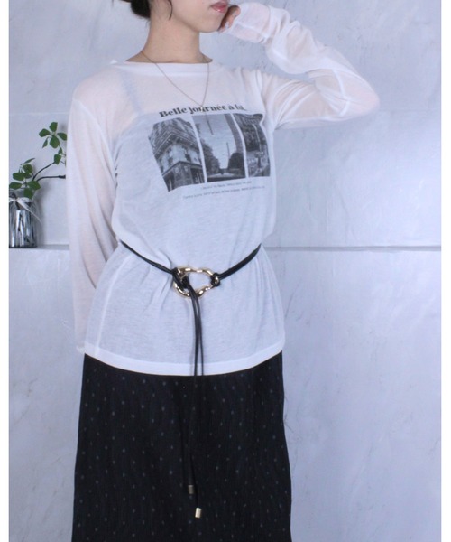 amini（アミニ）の「シアーフライスPTカットソー（Tシャツ/カットソー・レディース・オフホワイト/ブラック・MEDIUM）」の15枚目の写真